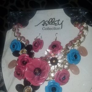 Crystal flower necklace set